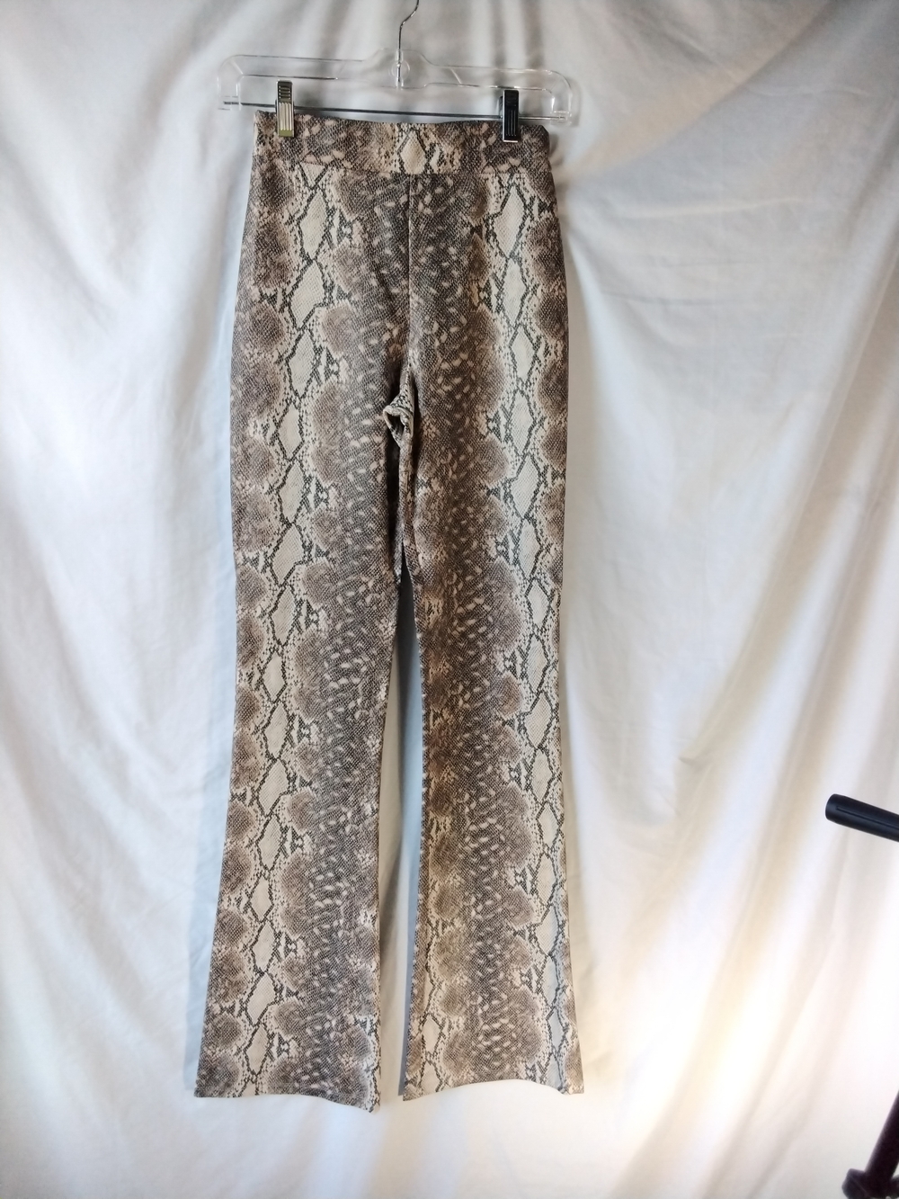 Snake Print High-Waist Flare Pants - Brown